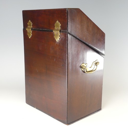 490 - A Georgian mahogany serpentine front Knife Box, brass carrying handles to either side, with fitted a... 