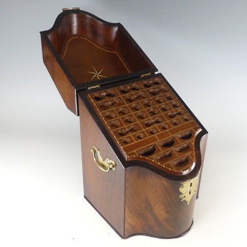 490 - A Georgian mahogany serpentine front Knife Box, brass carrying handles to either side, with fitted a... 