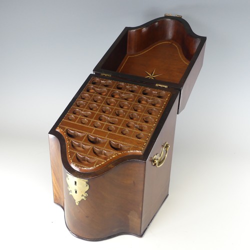 490 - A Georgian mahogany serpentine front Knife Box, brass carrying handles to either side, with fitted a... 