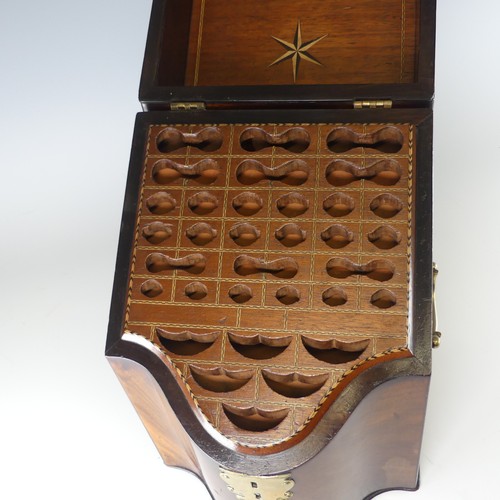 490 - A Georgian mahogany serpentine front Knife Box, brass carrying handles to either side, with fitted a... 