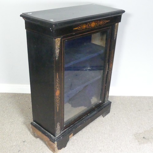 493 - A Victorian ebonised and marquetry glazed Pier Cabinet, top over inlaid frieze and glazed cupboard d... 