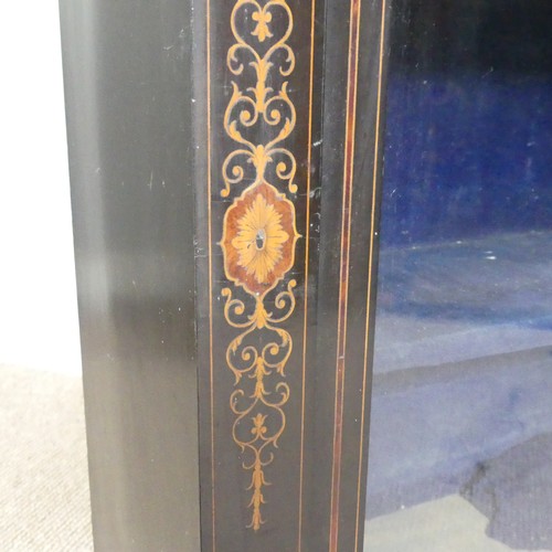 493 - A Victorian ebonised and marquetry glazed Pier Cabinet, top over inlaid frieze and glazed cupboard d... 