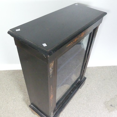 493 - A Victorian ebonised and marquetry glazed Pier Cabinet, top over inlaid frieze and glazed cupboard d... 