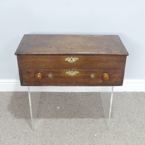 509 - An 18th century oak Bible Box, hinged top over single drawer, with replacement turned handles, with ... 