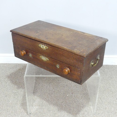 509 - An 18th century oak Bible Box, hinged top over single drawer, with replacement turned handles, with ... 