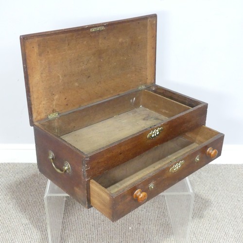 509 - An 18th century oak Bible Box, hinged top over single drawer, with replacement turned handles, with ... 