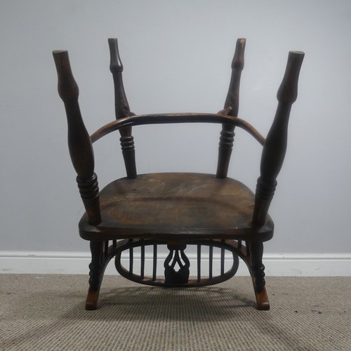 511 - A set of six 19th century ash and elm Windsor Armchairs, spindle and pierced splat backs over shaped... 