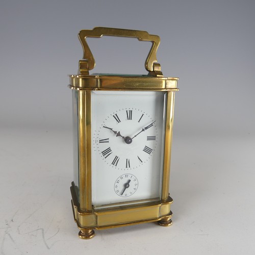 387 - A 20th century French alarm carriage Clock, enamelled white dial with Roman numerals and subsidiarie... 