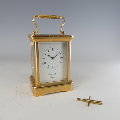 388 - An early 20th century English striking carriage Clock, by Morrell & Hilton, the white enamelled ... 