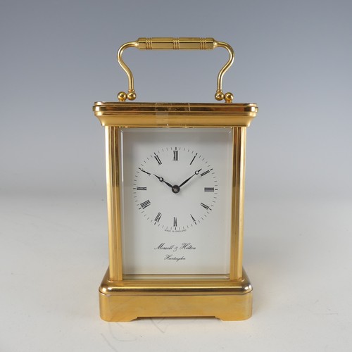 388 - An early 20th century English striking carriage Clock, by Morrell & Hilton, the white enamelled ... 