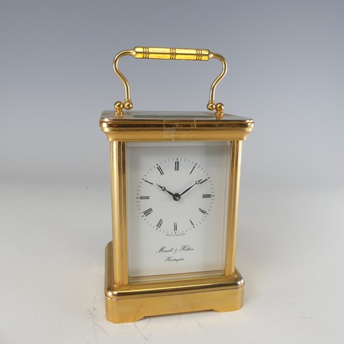 388 - An early 20th century English striking carriage Clock, by Morrell & Hilton, the white enamelled ... 