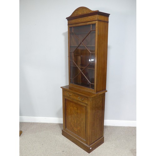 517 - An Edwardian mahogany and inlaid glazed display Cabinet, arched inlaid top over astragal glazed door... 