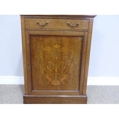 517 - An Edwardian mahogany and inlaid glazed display Cabinet, arched inlaid top over astragal glazed door... 