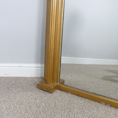 520 - A large gilt overmantle hall wall Mirror, of square proportions, reeded column supports, W 134 cm x ... 