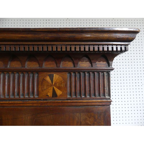 526 - A Georgian mahogany secretaire Cabinet on Chest, carved geometric cornice with marquetry inlaid circ... 