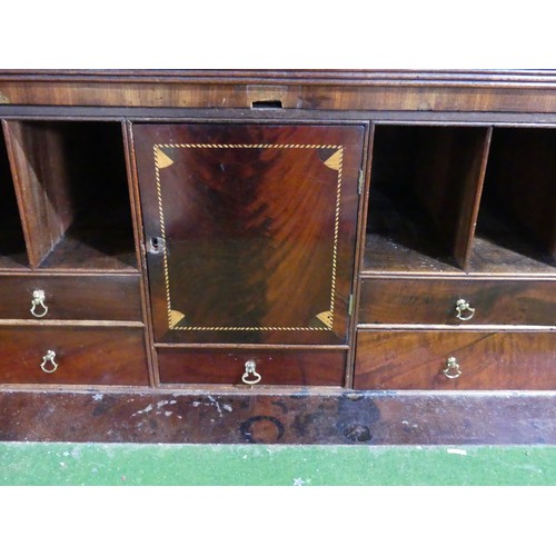 526 - A Georgian mahogany secretaire Cabinet on Chest, carved geometric cornice with marquetry inlaid circ... 