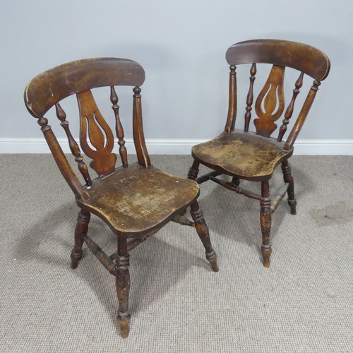 530 - A pair of antique stained splat back Kitchen Chairs, W 48 cm x H 84 cm x D 52 cm.