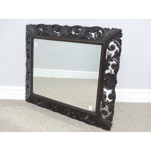 532 - An antique carved and pierced oak rectangular wall Mirror, W 76 cm x H 62 cm.