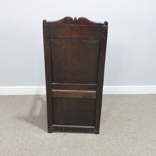 538 - An antique probably 17th century oak wainscot box seat Armchair, carved backrest flanked by scrolled... 