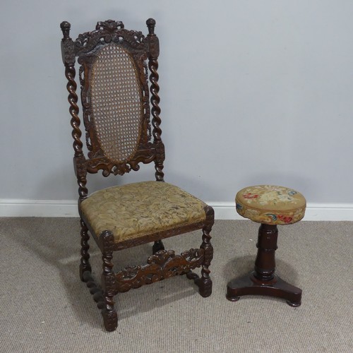 539 - A Victorian carved oak and caned hall Chair, W 51 cm x H 120 cm x D 40 cm, together with a Victorian... 