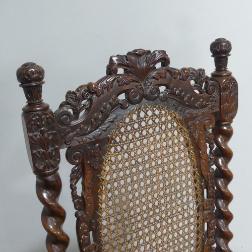 539 - A Victorian carved oak and caned hall Chair, W 51 cm x H 120 cm x D 40 cm, together with a Victorian... 