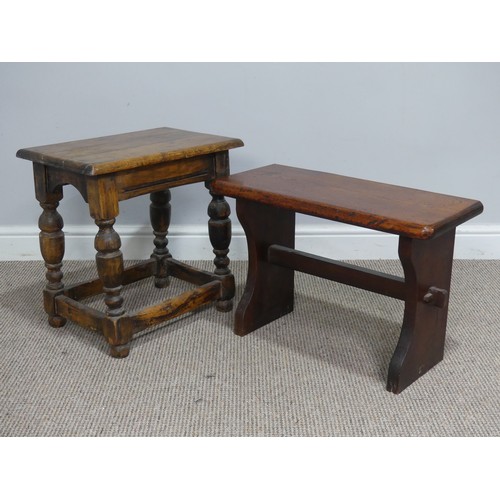 554 - An 18th century style oak Joint Stool, W 45.5 cm x H 45.5 cm x D 30 cm, together with another Stool(... 