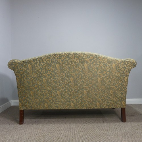 557 - An antique George III style upholstered scroll end two-seater Sofa, raised on carved cabriole legs, ... 