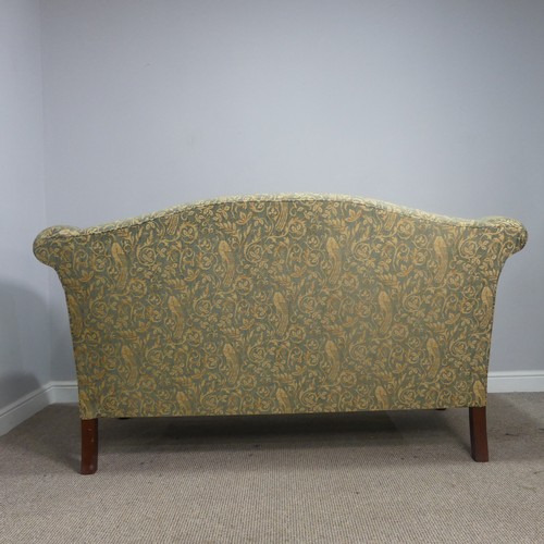 557 - An antique George III style upholstered scroll end two-seater Sofa, raised on carved cabriole legs, ... 