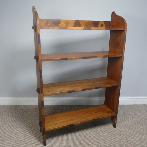 441 - An Arts and Crafts oak open Bookcase, of pegged construction, with small marquetry patchwork, W 67.5... 