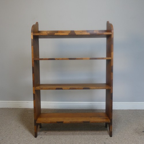 441 - An Arts and Crafts oak open Bookcase, of pegged construction, with small marquetry patchwork, W 67.5... 