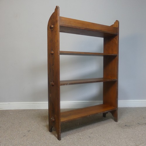 441 - An Arts and Crafts oak open Bookcase, of pegged construction, with small marquetry patchwork, W 67.5... 