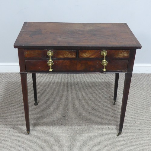 570 - A Georgian mahogany side Table, banded top over two short drawers and one long drawer, raised on squ... 