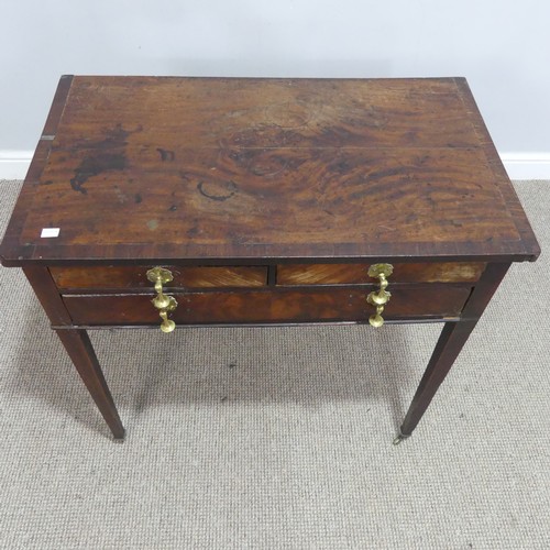 570 - A Georgian mahogany side Table, banded top over two short drawers and one long drawer, raised on squ... 