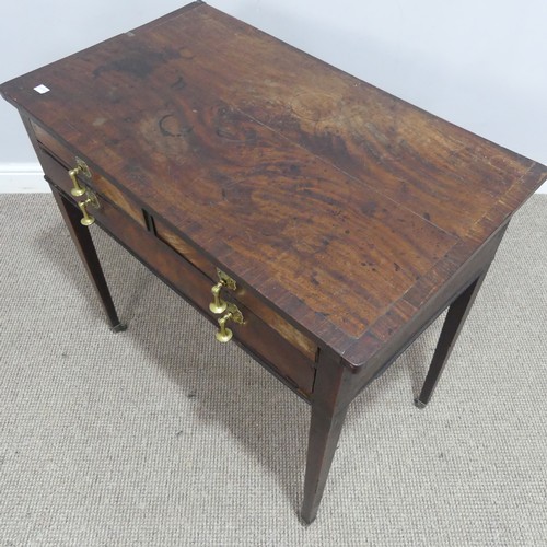 570 - A Georgian mahogany side Table, banded top over two short drawers and one long drawer, raised on squ... 