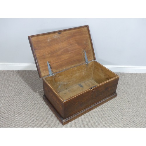 573 - An antique stained pitch pine blanket Box / Trunk, W 76 cm x H 33 cm x D 44.5 cm.