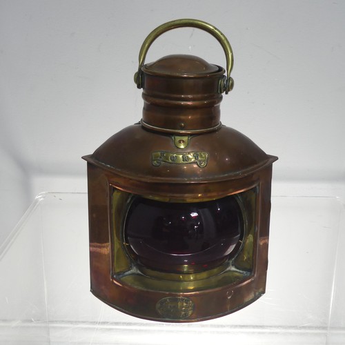 183 - A pair of antique copper and brass marine Navigation Lamps, for 'Port' and 'Starboard', maker's labe... 