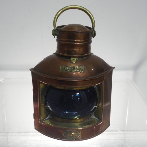 183 - A pair of antique copper and brass marine Navigation Lamps, for 'Port' and 'Starboard', maker's labe... 