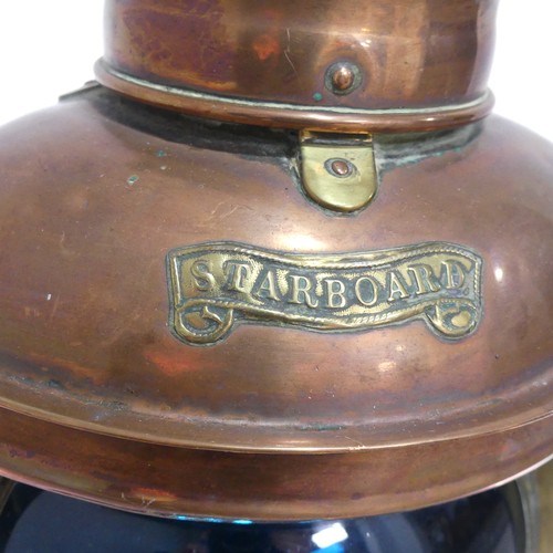 183 - A pair of antique copper and brass marine Navigation Lamps, for 'Port' and 'Starboard', maker's labe... 