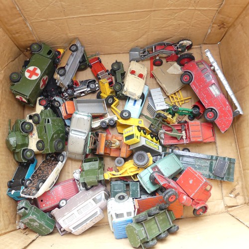 145 - A collection of play-worn die-cast metal toy model cars, commercial and army vehicles, mostly Dinky ... 