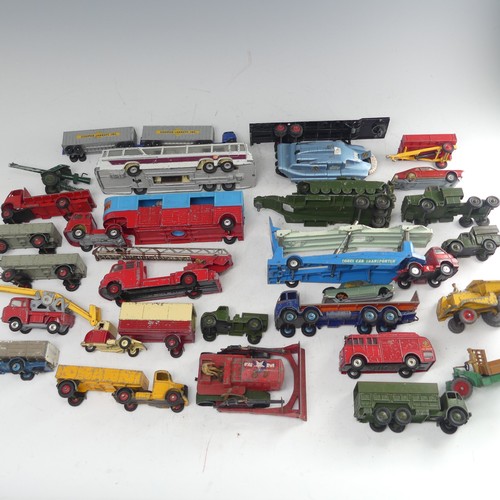 145 - A collection of play-worn die-cast metal toy model cars, commercial and army vehicles, mostly Dinky ... 