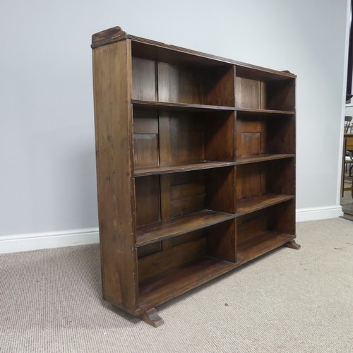 459 - An antique stained pine open Bookcase, top with three quarter gallery, over six open shelves, W 145 ... 