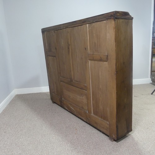 459 - An antique stained pine open Bookcase, top with three quarter gallery, over six open shelves, W 145 ... 