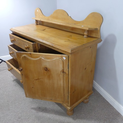 481 - A Victorian pine 'Lincolnshire' Dresser, moulded top over three drawers and cupboard door, raised on... 