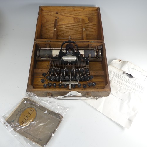 182 - An antique American Blickensderfer No 5 Typewriter, in oak Box, with plaque 'No 5, Blickensderfer, N... 