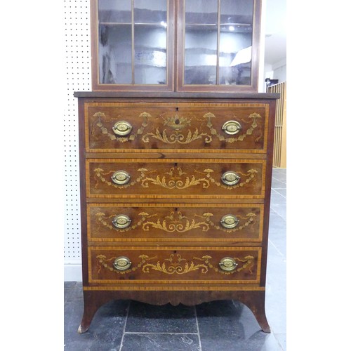 435 - A fine Edwardian mahogany secretaire Bookcase, in George III style, top and base both heavily inlaid... 