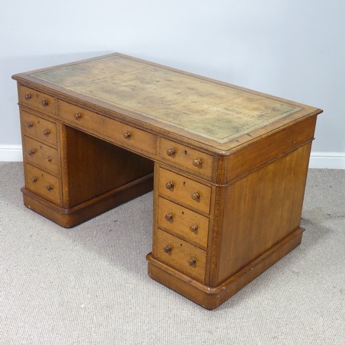 496 - A good late 19th century oak twin pedestal Desk, rectangular top inset with gilt tooled leather skiv... 