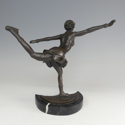 376 - An Art Deco style bronze and resin Figure of a young girl skating, signed 'Preifs', mounted upon mar... 