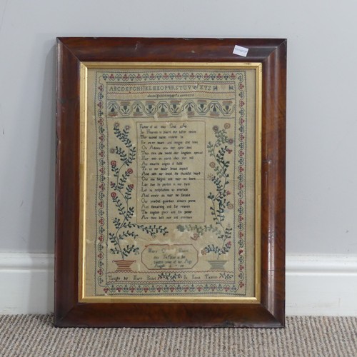 545 - A antique needlework Sampler, by Mary age twelve, embroidered with flowers and verse, W 29 x H 39 cm... 