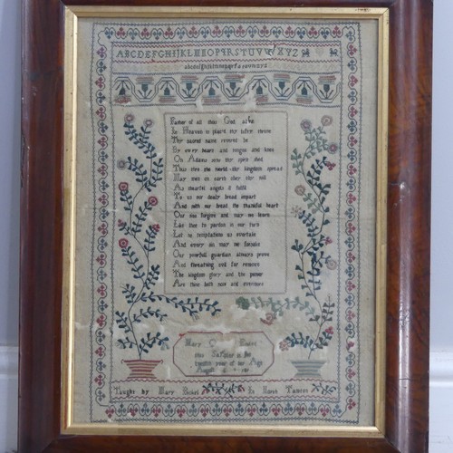 545 - A antique needlework Sampler, by Mary age twelve, embroidered with flowers and verse, W 29 x H 39 cm... 