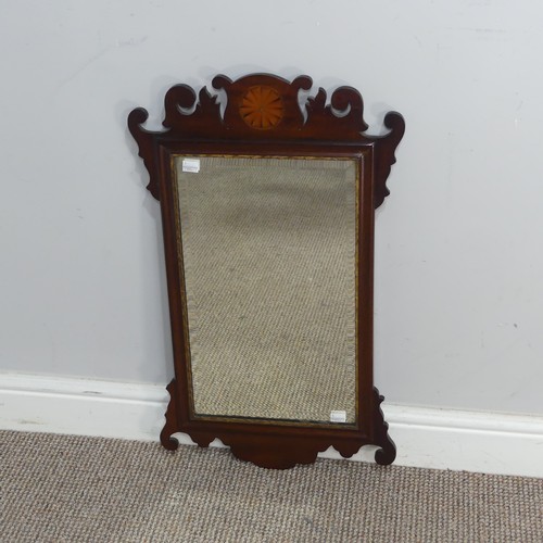 440 - An antique mahogany Georgian style fret cut inlaid Wall Mirror, rectangular bevelled mirror plate wi... 